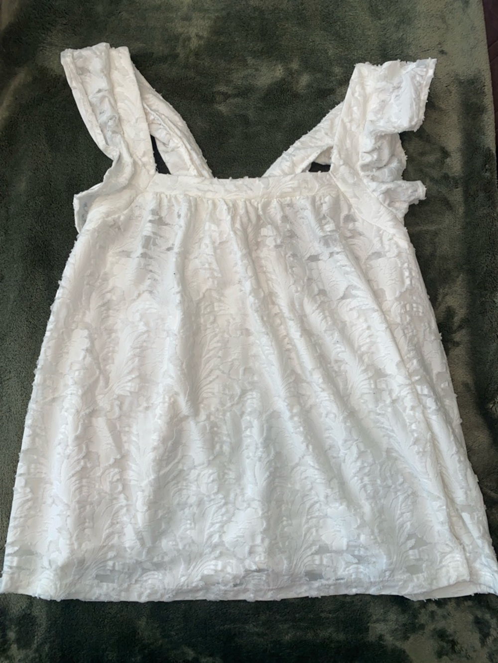 LC Lauren Conrad White Textured Ruffle Tank